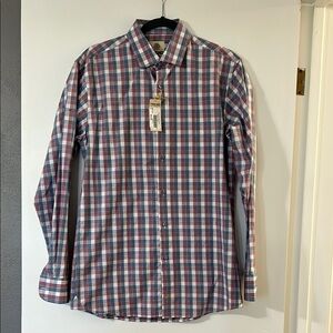 Casual Blue and Red Button Down Shirt with Classic Collar